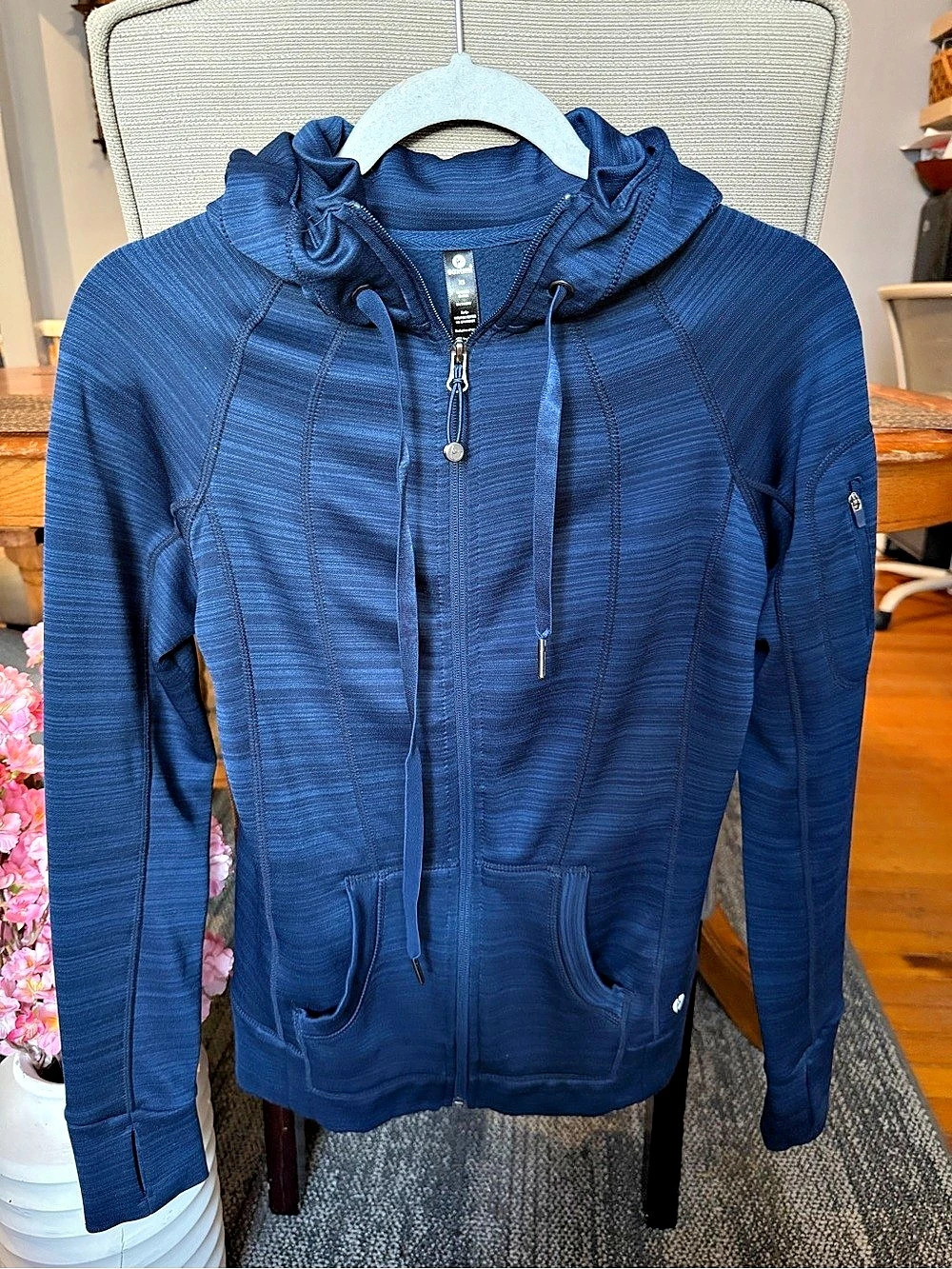 90 Degree by Reflex Space Dye Full Zip Hoodie with Thumbholes Blue XS